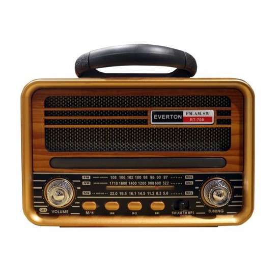 Everton Rt-708  Bluetooth Fm-Usb-Tf-Aux Solarlı  Şarjlı Nostaljik Radyo