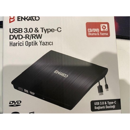Enkado Ekd-Udvd120 Type-C - USB 3.0 DVD-R-CD-R-RW- Dvd-Rw Ultra Slim Harici Optik Yazıcı Siyah