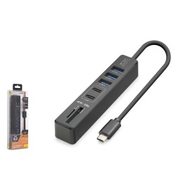 Hadron HDX7061 İetop Type-C Hub 5Gbps 2x Usb-C 3.2+3x Usb-A 3.2+SD+microSD 7 Port Kart Okuyucu Siyah
