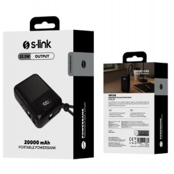 S-link MP120 20000mAh PD22.5W Type-C+Lightning Kablolu Siyah  Pil Şarj Cihazı Powerbank