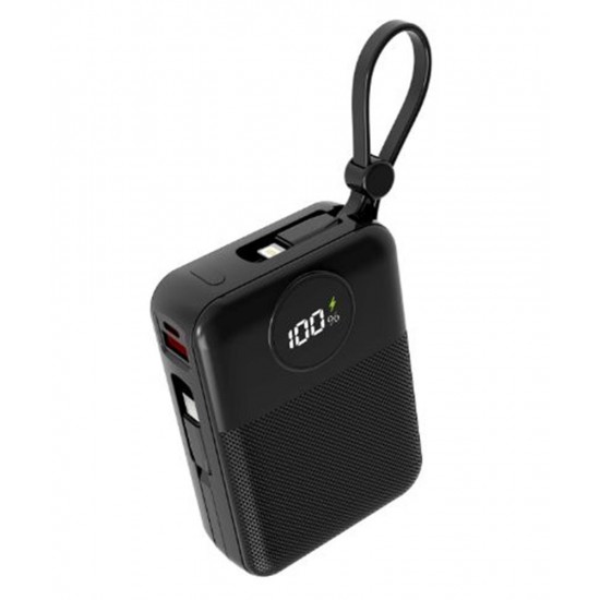 S-link MP120 20000mAh PD22.5W Type-C+Lightning Kablolu Siyah  Pil Şarj Cihazı Powerbank