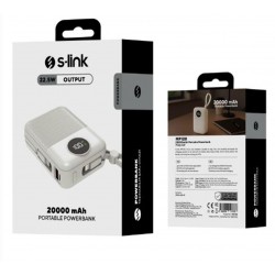 S-link MP120 20000mAh PD22.5W Type-C+Lightning Kablolu Beyaz  Pil Şarj Cihazı Powerbank