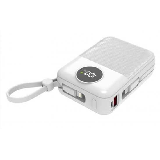 S-link MP120 20000mAh PD22.5W Type-C+Lightning Kablolu Beyaz  Pil Şarj Cihazı Powerbank