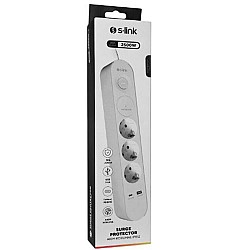 S-link SPG3-PD20  PD20W H05VV-F 3G1.0mm, 1.5m 3 lü 306 J Akım Korumalı Beyaz + Gri Priz