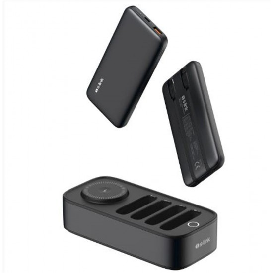 S-link IP-DS40 4 Adet 10000mAH Powerbank li  15W Kablosuz Şarj Siyah Taşınabilir Şarj İstasyonu