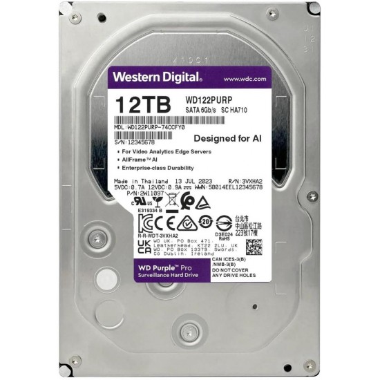 Wd 12Tb Purple Pro WD122PURP 7200 RPM 512MB Cache SATA 6.0Gb-s 3.5" Harddisk (Boğaziçi Garantili)