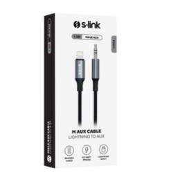 S-link Armor ML-01 1.2m Lightning to M AUX Örgülü Metal Başlıklı Siyah Ses Kablosu