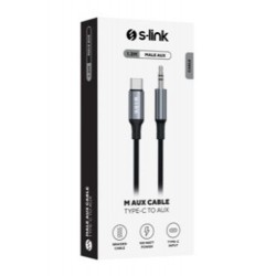 S-link Armor MC-01 1.2m Type-C to M AUX Örgülü Metal Başlıklı Siyah Ses Kablosu