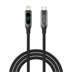 S-link Armor LED CL-030 30W 1mt Type-C to Lightning PD Örgülü LED Başlıklı Siyah Hızlı Şarj Kablosu