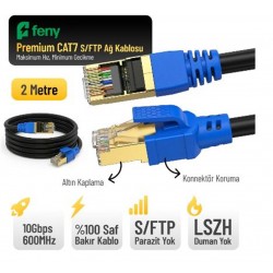 Feny FN-CAT7LS02 10GBPS İnternet 60MHZ 2 Metre CAT7 Gold Patch Kablo (Yanmaz- yüzde 100 Saf Bakır)