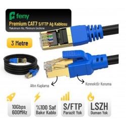 Feny FN-CAT7LS03 10GBPS İnternet 60MHZ 3 Metre CAT7 Gold Patch Kablo (Yanmaz- yüzde 100 Saf Bakır)