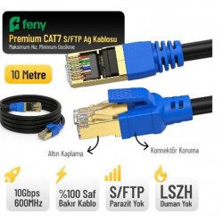 Feny FN-CAT7LS10 10GBPS İnternet 60MHZ 10 Metre CAT7 Gold Patch Kablo (Yanmaz- yüzde 100 Saf Bakır)