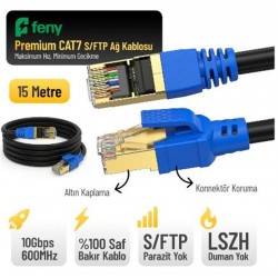 Feny FN-CAT7LS15 10GBPS İnternet 60MHZ 15 Metre CAT7 Gold Patch Kablo (Yanmaz- yüzde 100 Saf Bakır)