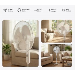 Everest FAN10 EcoWind Beyaz Metal Yıldız Ayak 3 Bıçaklı Vantilatör- Pervanesi 16" Maks 45W 3 Kademe