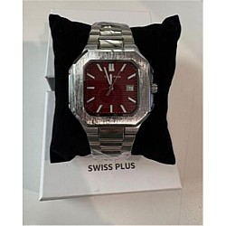 Swiss Plus Man Watch Premium Seri Model-9 RS23146 Bordeaux-Silver