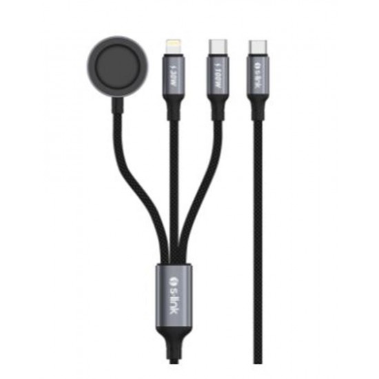 S-link Armor CLW-01 100W 1.2m Type-C to Type-C Lightning  Siyah Hızlı Şarj Kablosu