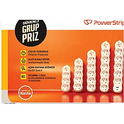 TUNCMATIK POWERSTRIP3 TSK19055 1,5m IEC 66884-1:2022 Standartı, FR(Alev Almaz)anahtarlı grup priz