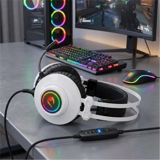 Rampage RM-K1 PULSAR Beyaz Usb 7.1 Surround+Titreşim RGB Gaming Oyuncu Mikrofonlu Kulaklık