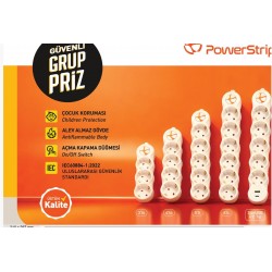 TUNCMATIK POWERSTRIP5 5 li 5m IEC 66884-1:2022 Standartı, FR(Alev Almaz)anahtarlı grup priz