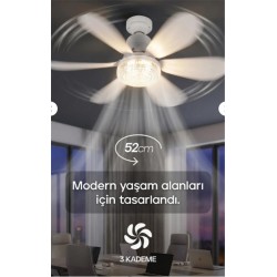 Feny Fn-F82 Zefira 3 Kademe Ultra Sessiz Uyku Mod 3000k-6500K Kristal Led Tavan Vantilatörü Kumanda