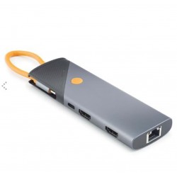 HADRON HDX7879 Type-C Combo Hub PD 100W HDMI 4K 60Hz Gigabit LAN Kart Okuyucu 9 Port 5 Gbps Gri