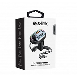 S-link SL-BT307 Çift USB 5V 3.1A-1A Led Işıklı Siyah 2 İn 1 C Port + İphone Bluetooth Fm Transmitter