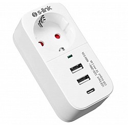 S-link SL-011 16A-250V 750 Joule 2 Usb 1 Type C 5V2.4A  Akım Korumalı Tekli Priz