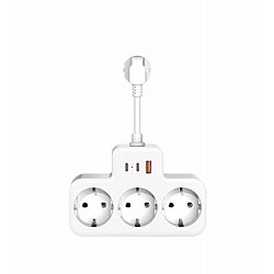 S-link PRZ07 Beyaz 3 Soketli 15mm 1 Usb 2 Type-C PD20W 1050 Joule Bakır Kablolu Akım Korumalı Priz