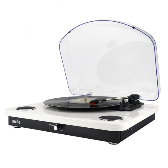 UMİE Bemol Beyaz Piano Kaplama 10W BT İN, BT OUT, RCA, USB Özellikli Nostaljik Pikap