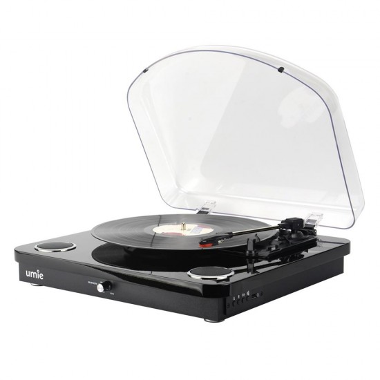 UMİE Bemol Siyah Piano Kaplama 10W BT İN, BT OUT, RCA, USB Özellikli Nostaljik Pikap