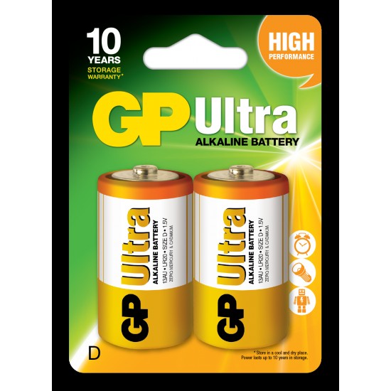 GP LR20 Büyük Boy Ultra Alkalin Pil 2'li Paket GP13AU-U2 D Boy