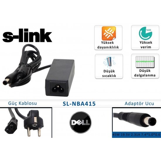 S-link sl-nba415 45w 19.5v 2.31a 7.4-5.0-0.6 Dell Notebook Adaptörü