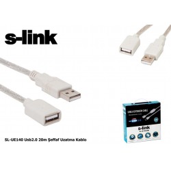 S-link SL-UE140 20mt 2.0 Usb Şeffaf Uzatma Kablosu