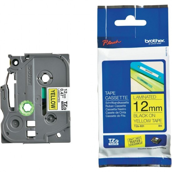 Brother TZE-631 12 mm Sarı Üzeri Siyah Laminasyonlu Etiket Brother TZE-631 12 mm Sarı Üzeri Siyah Laminasyonlu Etiket
