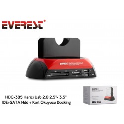 Everest HDC-385 2.5"-3.5" Ide Sata Usb 2.0 Harddisk Hdd Kutusu + Kart Okuyusu + Docking Statıon