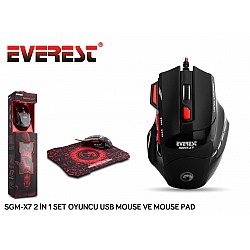 Everest SGM-X7 Usb Siyah Makrolu 7200dpi Oyuncu Mouse +Gaming Mouse Pad