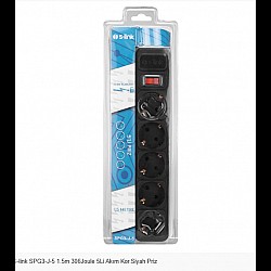 S-LINK SPG3-J-5 5li Siyah 1.5mt 306Joule Akım Koruyuculu Priz