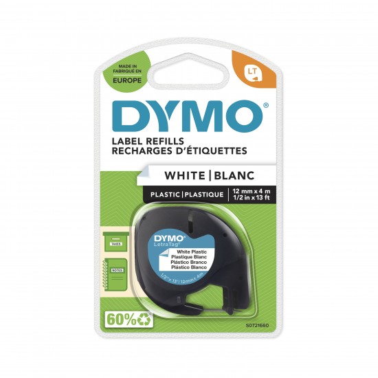 Dymo S0721660 Letratag Plastik Etiket 12 mm X 4 Metre Beyaz 91201