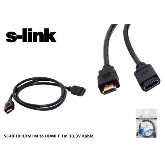 S-link SL-HF10 Hdmı m to Hdmı f 1 Mt 3d,3v Kablo Hdmı Erkek To Hdmı Dişi Uzatma S-link SL-HF10 Hdmı m to Hdmı f 1 Mt 3d,3v Kablo Hdmı Erkek To Hdmı Dişi Uzatma