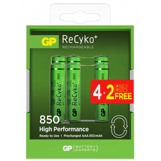 Gp AAA 850 mAh Şarjlı İnce Kalem Pil  4+2'li Paket Recyko GPHCH83BOK