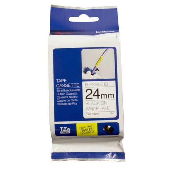 Brother TZE-FX251 24 mm Beyaz Üzeri Siyah Esnek Laminasyonlu Etiket Brother TZE-FX251 24 mm Beyaz Üzeri Siyah Esnek Laminasyonlu Etiket