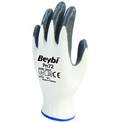 Beybi Nitril Poly PN72 10 Beden Beyaz Gri Eldiven 12li Paket