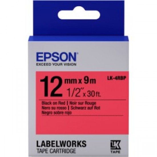 Epson LK-4RBP Pastel Kırmızı Üzeri Siyah 12MM 9Metre Etiket