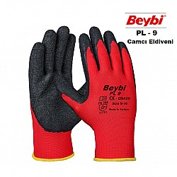 Beybi Nitril Poly PL9 10 Kırmızı Siyah İş Eldiveni 12li Paket Camcı Eldiveni