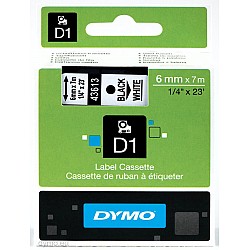 DYMO S0720780 D1 Yedek Şerit, 6 mm x 7 mt, Beyaz- Siyah (43613)