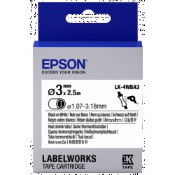 Epson LK-4WBA3 Isıyla Daralan Siyah Üzeri Beyaz 3MM 2,5Metre Etiket