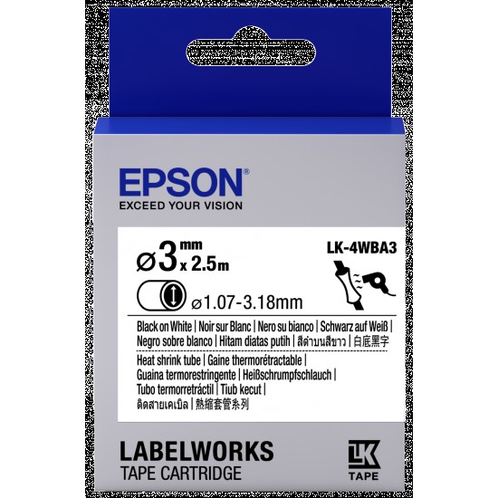 Epson LK-4WBA3 Isıyla Daralan Siyah Üzeri Beyaz 3MM 2,5Metre Etiket