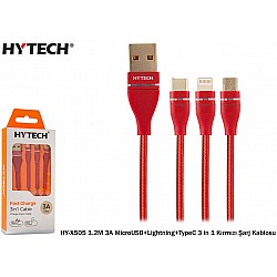 Hytech HY-X505 1.2M 3A MicroUSB+Lightning+TypeC 3