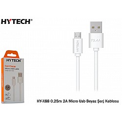 Hytech HY-X88 0.25m 2A Micro Usb Beyaz Şarj Kablos