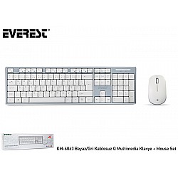 Everest KM-6063 Beyaz-Gri Kablosuz Q Multimedia Klavye + Mouse Set